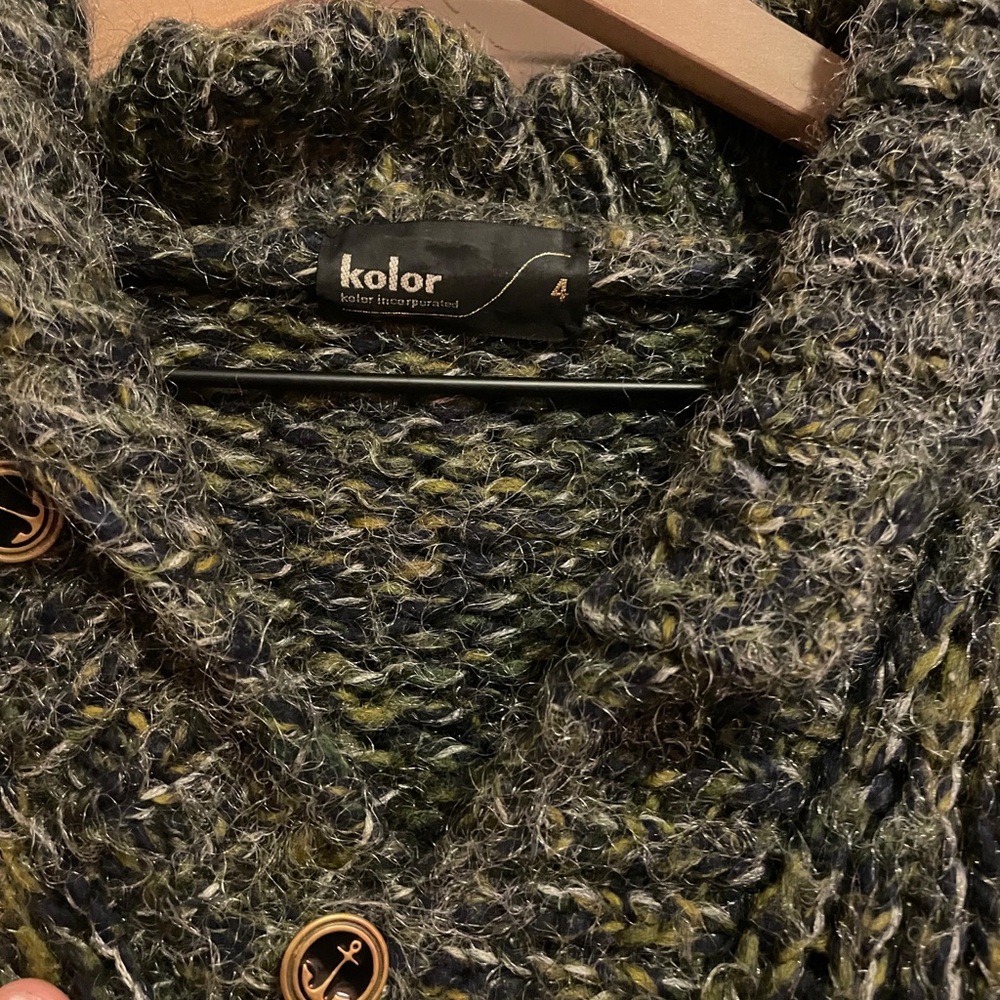 Kolor Textured Knit Cardigan in Green and Gray